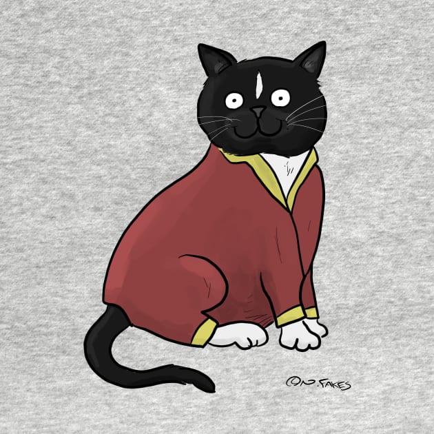 Cat Wearing Red Pajamas with Yellow Cuffs by cartoonistnate